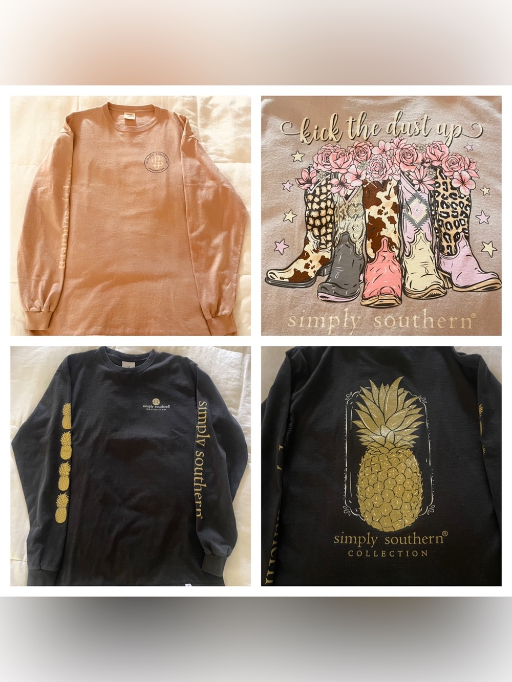 2 Simply Southern TShirts Long Sleeve Cotton Black w Gold (M) & Mauve (L)